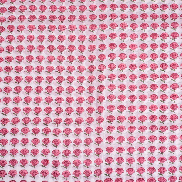 Off White Colour Hand Block Floral Print Cotton Mal Fabric