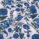 Off White Colour Hand Block Floral Print Cotton Mal Fabric