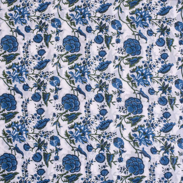 Off White Colour Hand Block Floral Print Cotton Mal Fabric