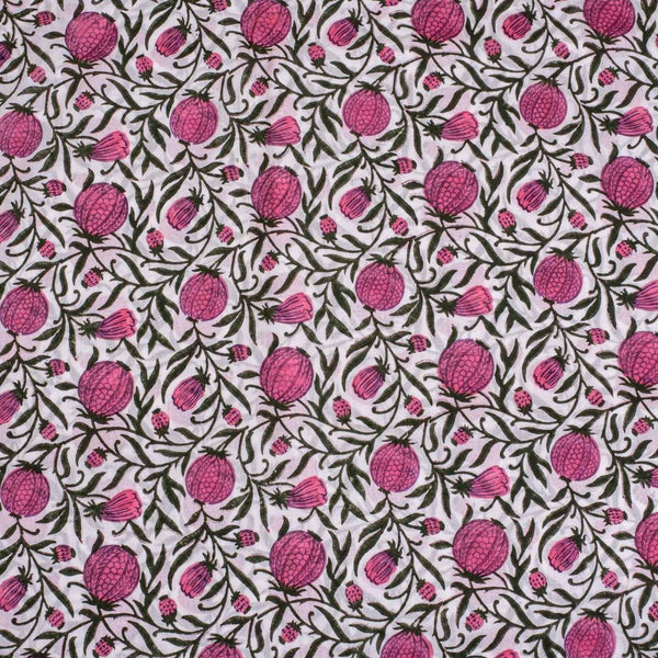 Off White Colour Hand Block Floral Print Cotton Mal Fabric