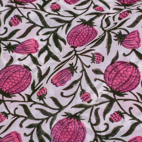 Off White Colour Hand Block Floral Print Cotton Mal Fabric