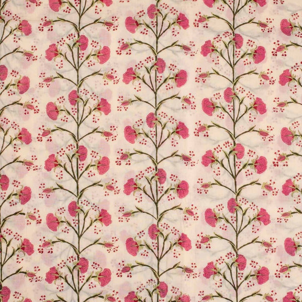 Beige Colour Hand Block Floral Print Cotton Mal Fabric