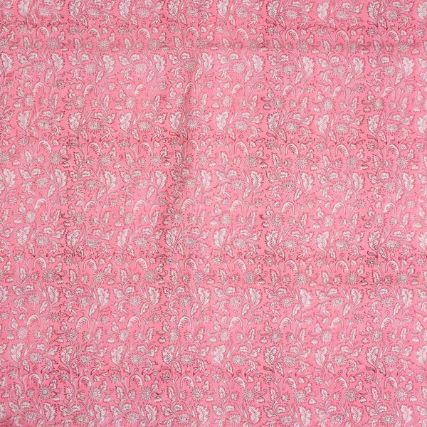 Pink Colour Hand Block Floral Jaal Print Cotton Mal Fabric