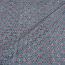 Grey Colour Hand Block Floral Print Cotton Mal Fabric
