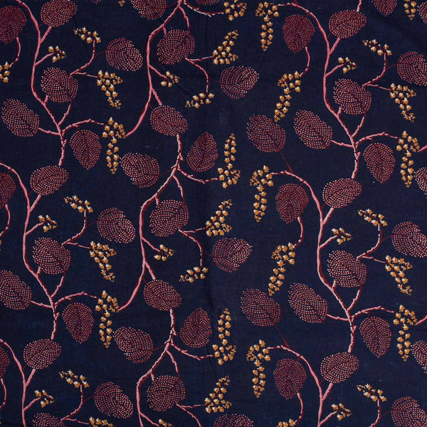 Navy Blue Colour Floral Jaal Print Cotton Fabric