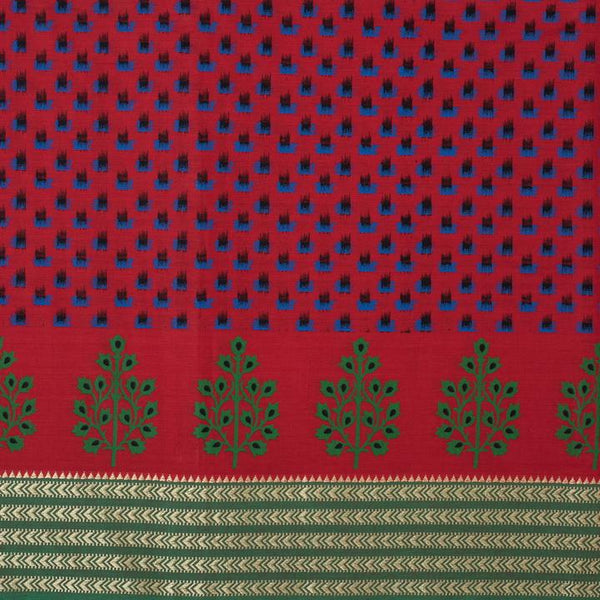 Maroon Colour Ikat Type Print With Floral Daman Border South Cotton Fabric