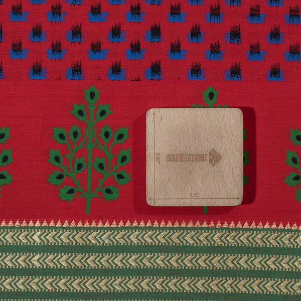 Maroon Colour Ikat Type Print With Floral Daman Border South Cotton Fabric