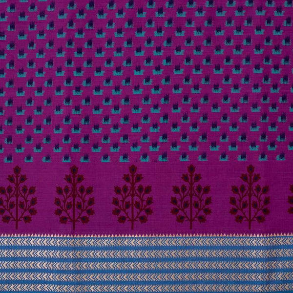Purple Colour Ikat Type Print With Floral Daman Border South Cotton Fabric