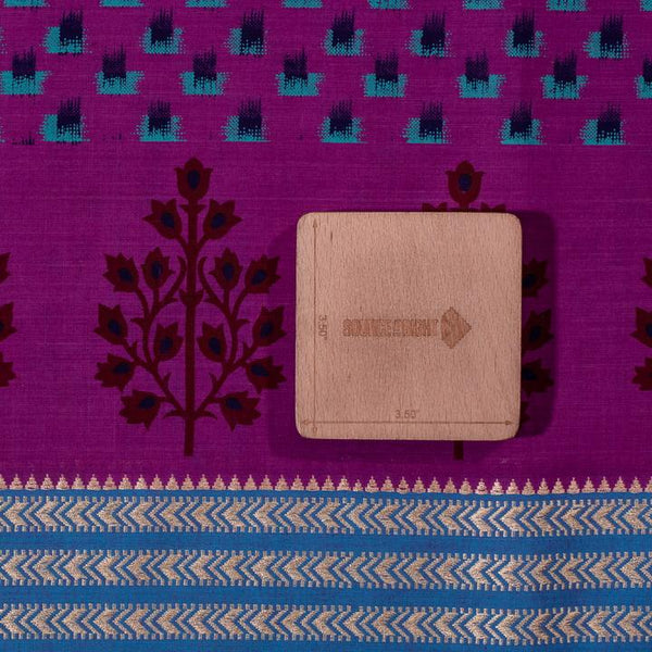 Purple Colour Ikat Type Print With Floral Daman Border South Cotton Fabric