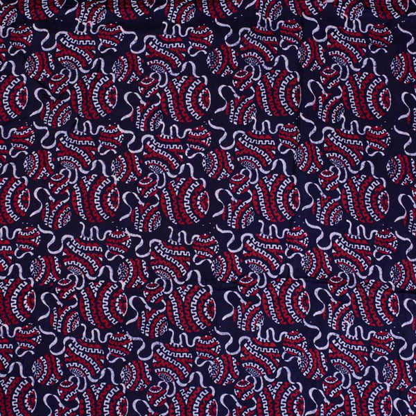 Midnight Blue Colour Natural Hand Block Print Modal Fabric