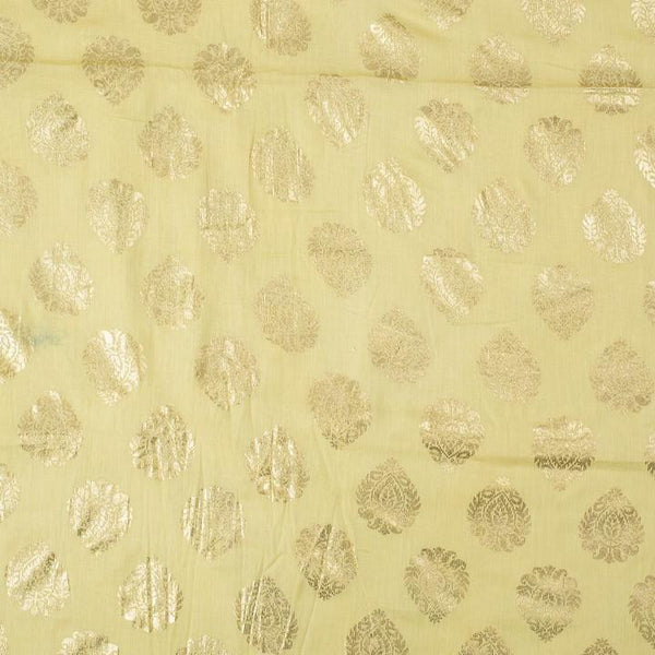 Lemon Yellow Colour Mughal Butta Gold Foil Print Mal Type Blend Cotton Fabric