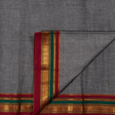 Steel Grey Colour Mercerised Cotton With Two Side Ethnic Gold Border Fabric for Sarees and Kurtis
