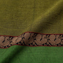 Acid Green Colour Mercerised Cotton With Two Side Ethnic Peacock Print Gold Border Fabric for Sarees and Kurtis