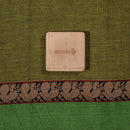 Acid Green Colour Mercerised Cotton With Two Side Ethnic Peacock Print Gold Border Fabric for Sarees and Kurtis
