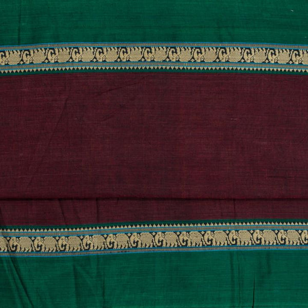 Maroon Colour Mercerised Cotton With Two Side Elephant Motif Gold Border Fabric for Sarees and Kurtis