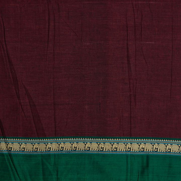 Maroon Colour Mercerised Cotton With Two Side Elephant Motif Gold Border Fabric for Sarees and Kurtis