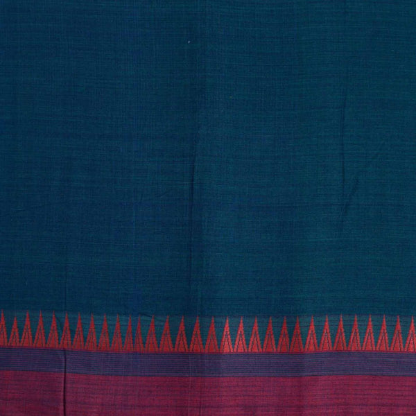 Teal Blue Two Tone Mercerised Cotton With Two Side Temple Border Fabric for Sarees and Kurtis