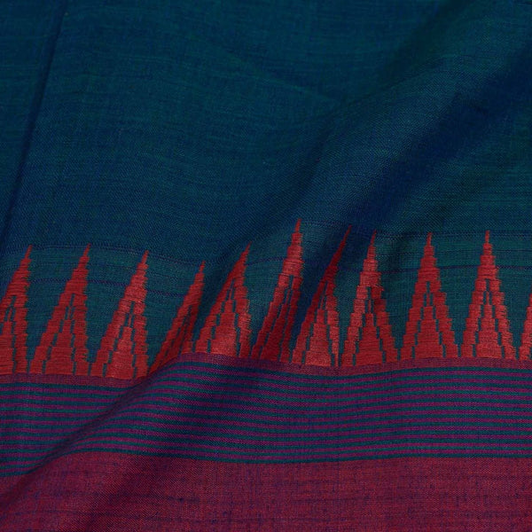 Teal Blue Two Tone Mercerised Cotton With Two Side Temple Border Fabric for Sarees and Kurtis