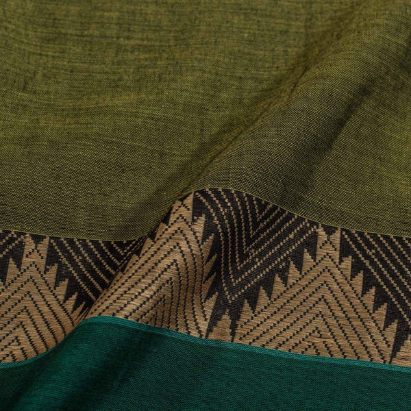 Olive Colour Mercerised Cotton With Two Side Border Fabric for Sarees and Kurtis