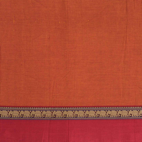 Orange To Rani Pink Two Tone Mercerised Cotton With Two Side Elephant Motif Border Fabric for Sarees and Kurtis