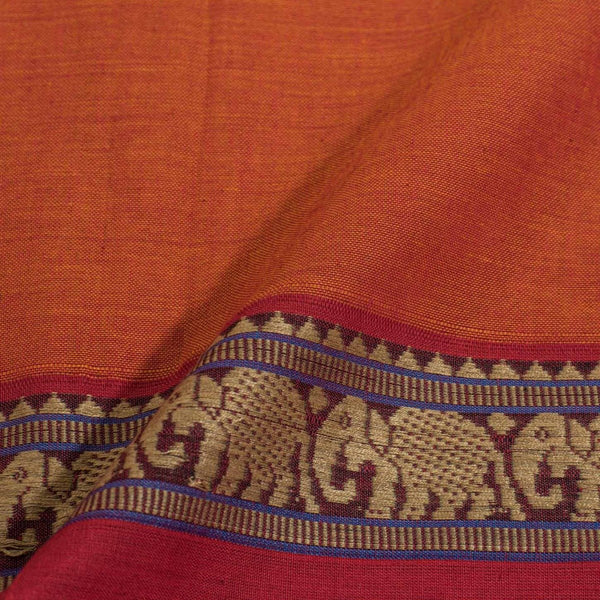 Orange To Rani Pink Two Tone Mercerised Cotton With Two Side Elephant Motif Border Fabric for Sarees and Kurtis