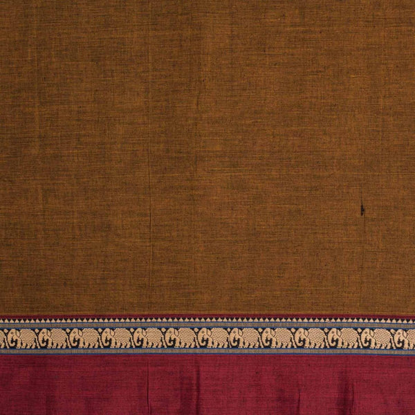 Brown Colour Mercerised Cotton With Two Side Elephant Motif Border Fabric for Sarees and Kurtis
