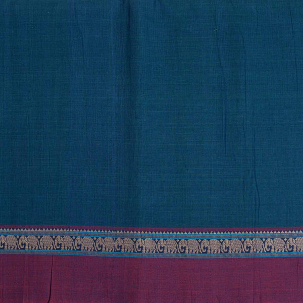 Teal Two Tone Mercerised Cotton With Two Side Elephant Motif Border Fabric for Sarees and Kurtis