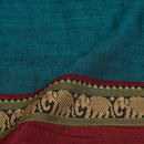 Cyan Two Tone Mercerised Cotton With Two Side Elephant Motif Border Fabric for Sarees and Kurtis