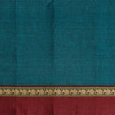 Cyan Two Tone Mercerised Cotton With Two Side Elephant Motif Border Fabric for Sarees and Kurtis