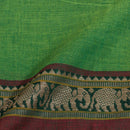 Parrot Green Two Tone Mercerised Cotton With Two Side Elephant Motif Border Fabric for Sarees and Kurtis