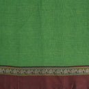 Parrot Green Two Tone Mercerised Cotton With Two Side Elephant Motif Border Fabric for Sarees and Kurtis