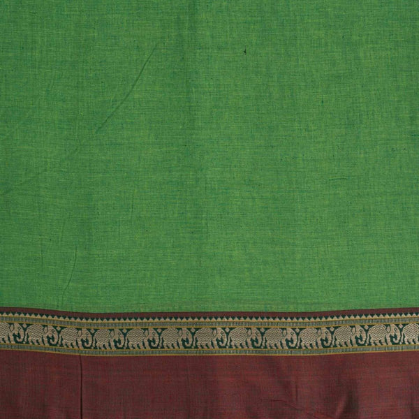 Parrot Green Two Tone Mercerised Cotton With Two Side Elephant Motif Border Fabric for Sarees and Kurtis