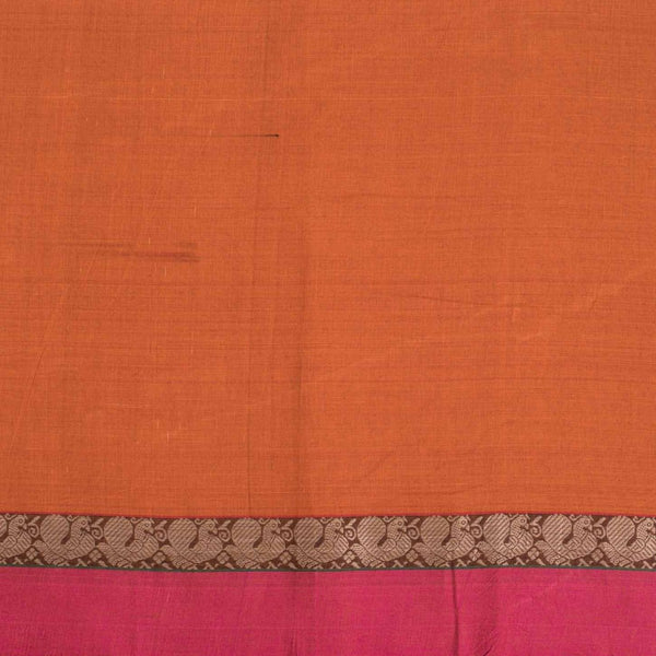 Mustard Orange Colour Mercerised Cotton With Two Side Peacock Motif Border Fabric for Sarees and Kurtis