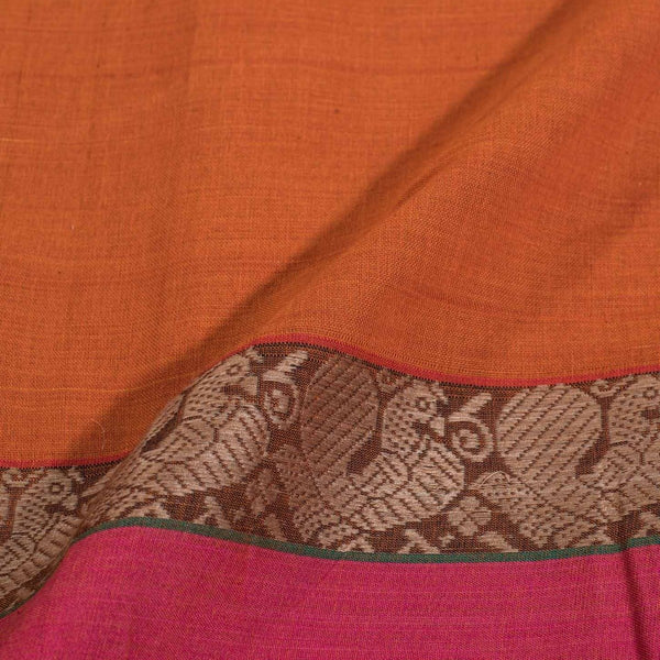 Mustard Orange Colour Mercerised Cotton With Two Side Peacock Motif Border Fabric for Sarees and Kurtis