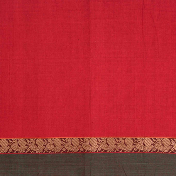 Mars Red Colour Mercerised Cotton With Two Side Peacock Motif Border Fabric for Sarees and Kurtis