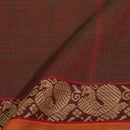 Rust Red Two Tone Mercerised Cotton With Two Side Peacock Motif Border Fabric for Sarees and Kurtis