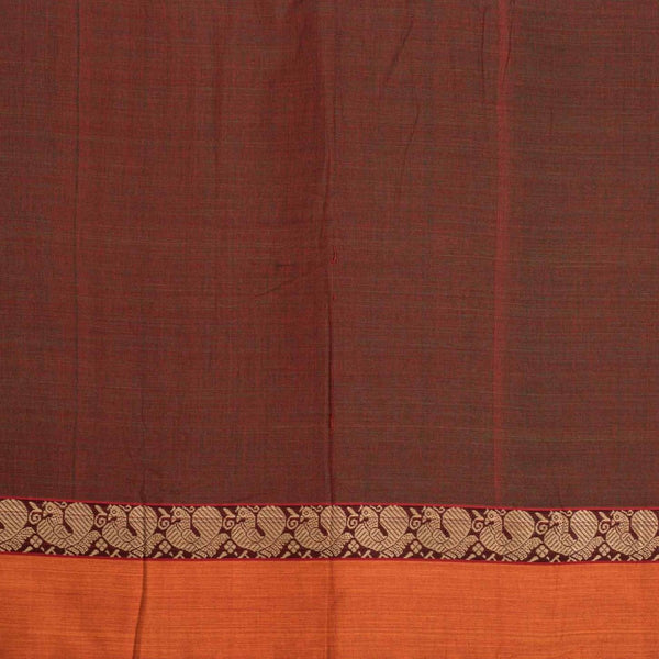 Rust Red Two Tone Mercerised Cotton With Two Side Peacock Motif Border Fabric for Sarees and Kurtis