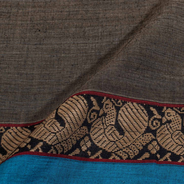 Ecru Colour Mercerised Cotton With Two Side Peacock Motif Border Fabric for Sarees and Kurtis