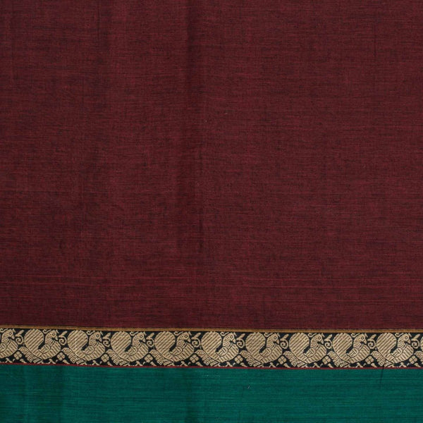 Maroon Colour Mercerised Cotton With Two Side Peacock Motif Border Fabric for Sarees and Kurtis
