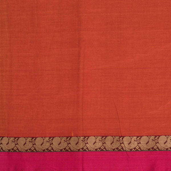 Orange Colour Mercerised Cotton With Two Side Peacock Motif Border Fabric for Sarees and Kurtis
