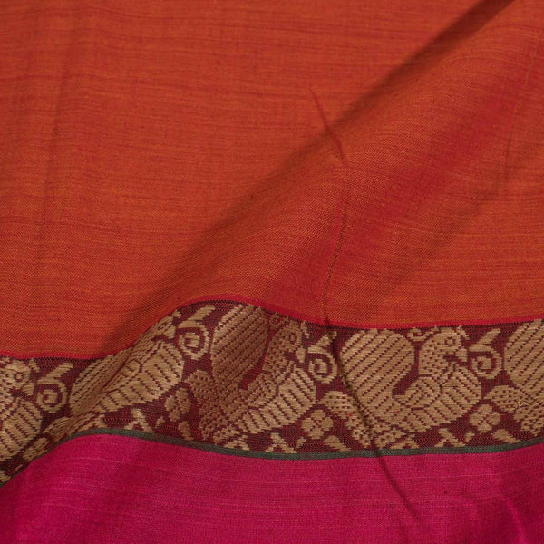 Orange Colour Mercerised Cotton With Two Side Peacock Motif Border Fabric for Sarees and Kurtis