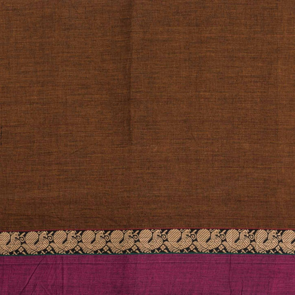 Rust Brown Colour Mercerised Cotton With Two Side Peacock Motif Border Fabric for Sarees and Kurtis