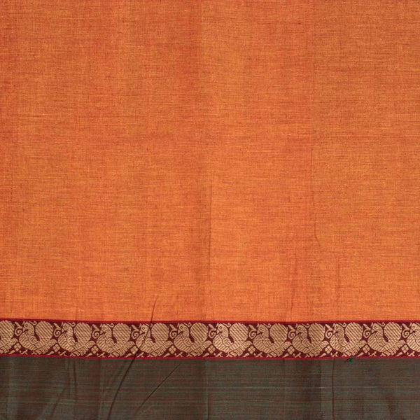 Rust Orange Colour Mercerised Cotton With Two Side Peacock Motif Border Fabric for Sarees and Kurtis