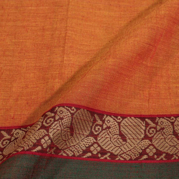 Rust Orange Colour Mercerised Cotton With Two Side Peacock Motif Border Fabric for Sarees and Kurtis