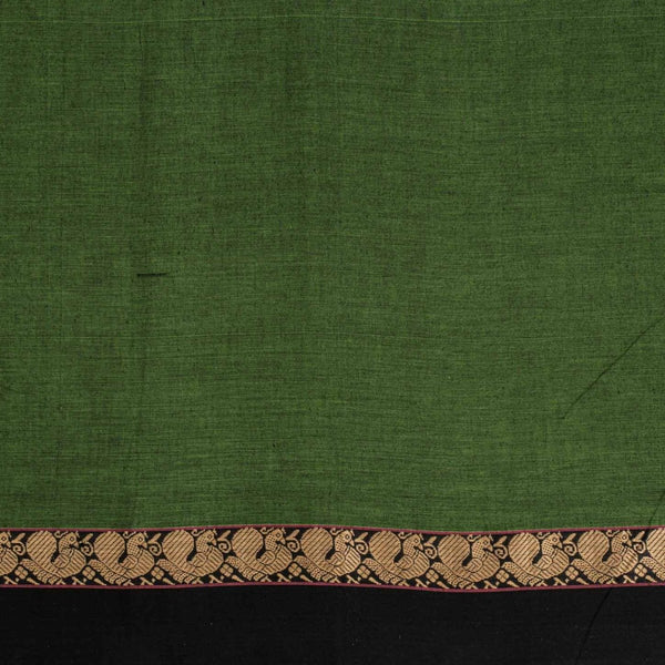 Fern Green Colour Mercerised Cotton With Two Side Peacock Motif Border Fabric for Sarees and Kurtis