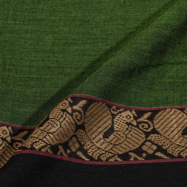 Fern Green Colour Mercerised Cotton With Two Side Peacock Motif Border Fabric for Sarees and Kurtis