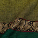 Acid Green Colour Mercerised Cotton With Two Side Peacock Motif Border Fabric for Sarees and Kurtis