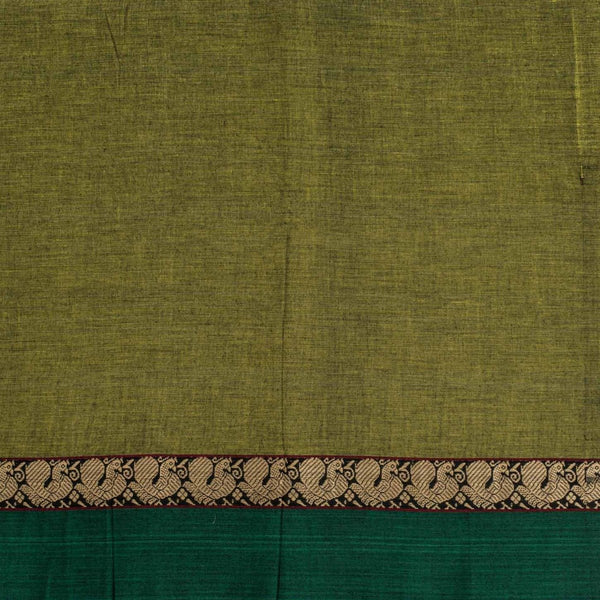 Acid Green Colour Mercerised Cotton With Two Side Peacock Motif Border Fabric for Sarees and Kurtis