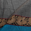 Grey Colour Mercerised Cotton With Two Side Peacock Motif Border Fabric for Sarees and Kurtis