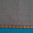 Grey Colour Mercerised Cotton With Two Side Peacock Motif Border Fabric for Sarees and Kurtis